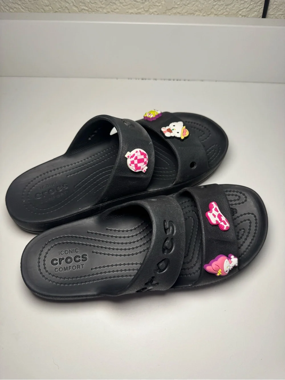 CROCS Black Slide Sandals with Charms